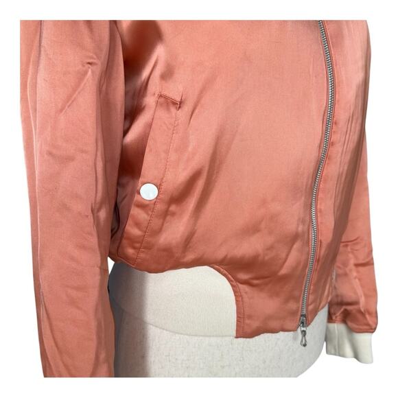 Rag & Bone Peach Satin Bomber Jacket Cropped Orange Zip Front Streetwear XS - Picture 7 of 11